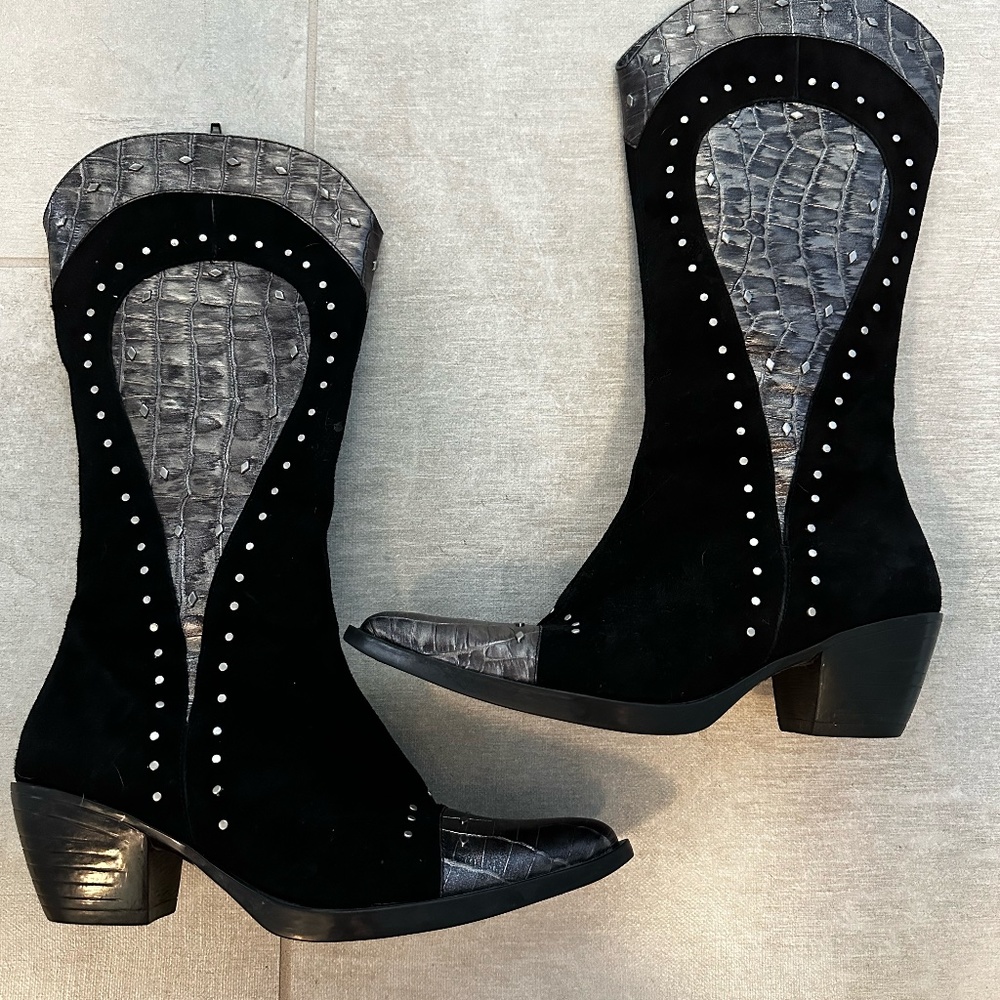 Black Blingy Designer Cowboy Boots,  Vaneli Size 7 1/2, 8